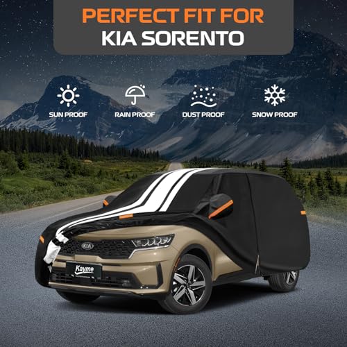Image of Kayme Heavy Duty Car Cover Custom Fit for Kia Sorento (2002-2026) | Waterproof All Weather for Automobiles, Gift with Tape /Towel /Bag, Outdoor Full Exterior Cover Rain Snow Sun UV Protection.