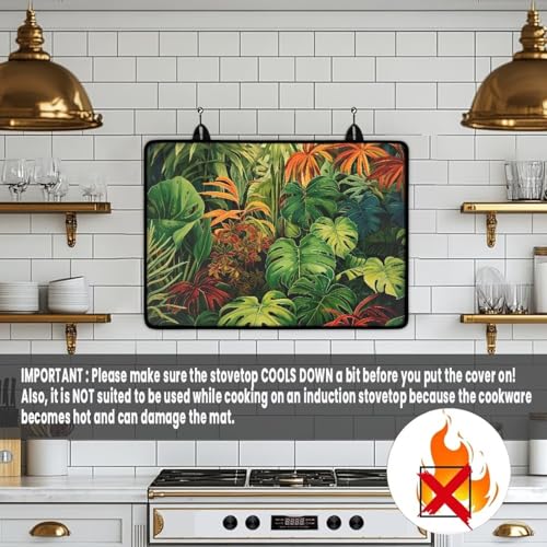 Image of Tropical Leaf Top Cover for Electric Stove, 30 x 21 Inch Stove Top Protector, Wear Resistant Ceramic Glass Electric Stove Top Cover, Anti-Slip Insulation Pad for Glass Stove Top Protector