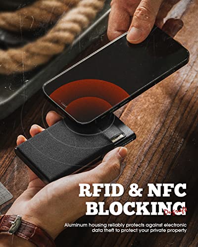 DUGRAFT Credit Card Holder with Money Pocket Mens Minimalist Slim Aluminum Metal Pop Up Wallet for Men RFID Blocking Business Card Holder with Gift Box, Holds 5-7 Cards and Cash, Black4