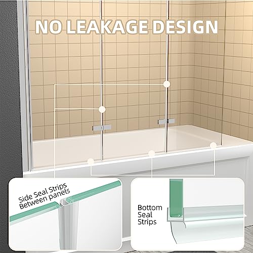 Getpro Bathtub Shower Door Frameless Foldable Hinged Tub Shower Door With Tempered Glass Polished Chrome Size 51.2" W X 59" H #TOP6