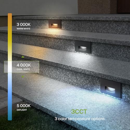 Image of ASD LED Recessed Step Light Fixture, Outdoor & Indoor Stair Tread Lighting | 3CCT, Dimmable, Waterproof, ETL Listed | 3W 120LM 3000K-5000K 120V | Staircase Hardwired Illumination | Dark Bronze