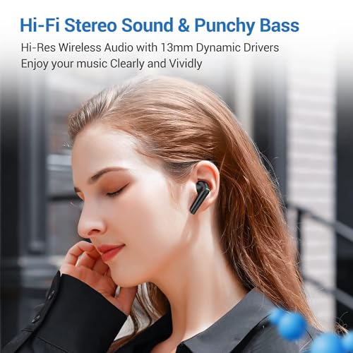 Image of EDYELL V5 True Wireless Earbud, Bluetooth 5.3 TWS 3D Stereo with Earhook, 48H Playtime, Touch Control, Earbuds with Dual-LED Display, IPX7 Waterproof Earphones (FM-HGD-C904)