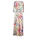 Afibi Womens Bohemian 3/4 Sleeve Faux Wrap Maxi Dress with Belt (X-Large, Design 4)