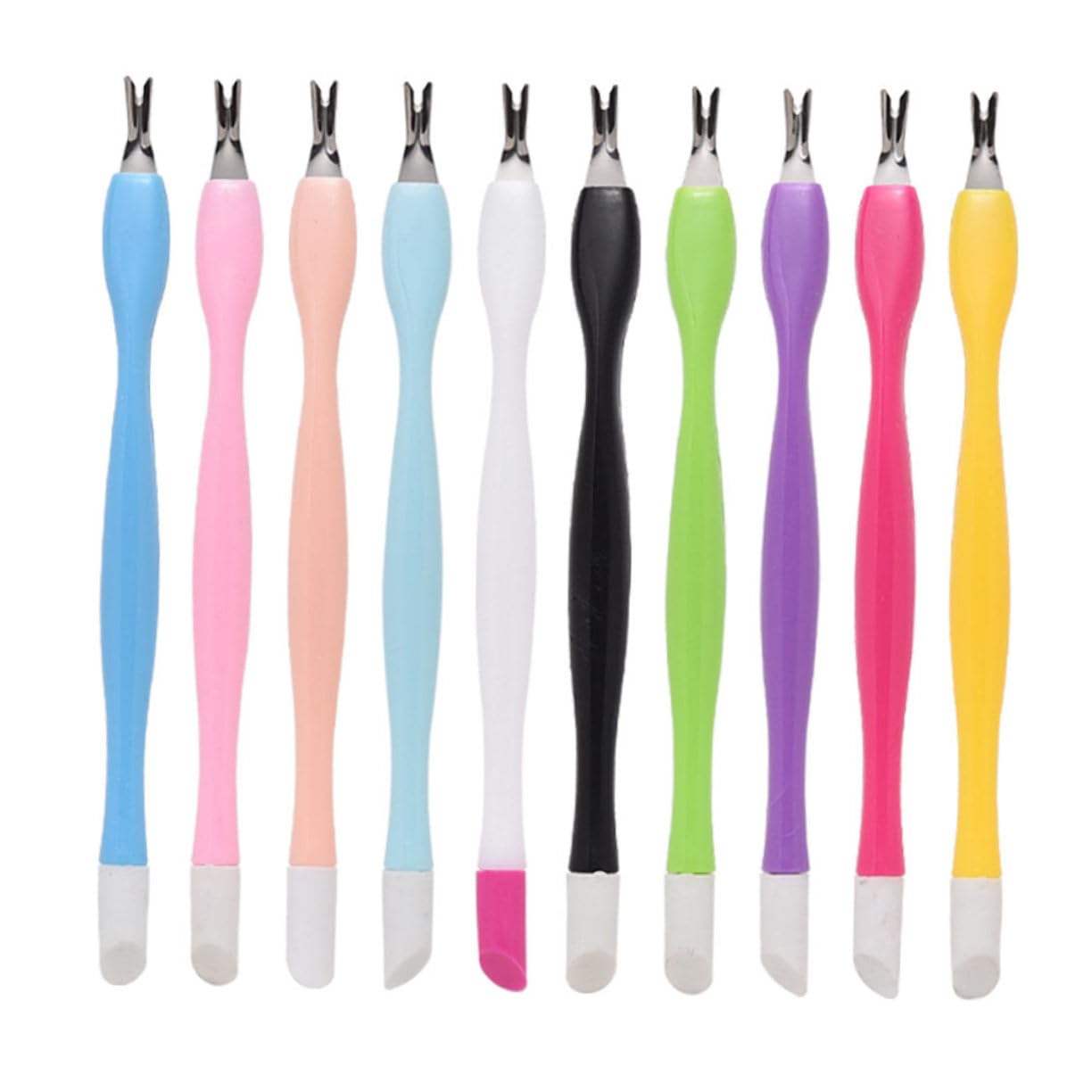 BIUDECO 2sets Professional Nail Plastic Handle Cuticle Trimmer Cleaner Remover Forks 15pcs*2