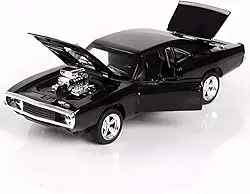 Miniatura de Carro Dodge Charger 1970 de Metal - Escala 1/32 - Miniatura de Ferro com Luz, Som, Fricção incluindo Abertura das Portas, Capô do Motor e Porta-malas