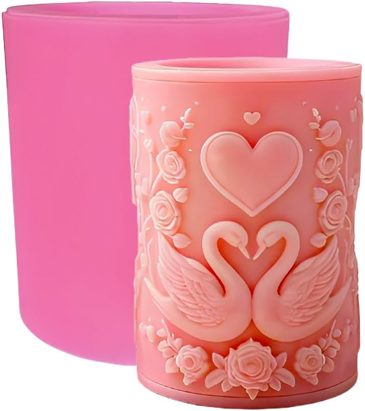 Tone Fun 3D Romantic Swan Relief Column Shape Candle Silicone Molds for Making Candle, Resin, Aromatherapy Candles, Handmade Wax Soap, Home Decor, Craft