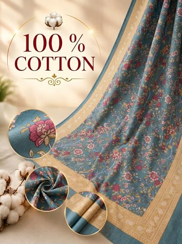 Image of Mafatlal 144 TC Heritage Pure 100% Cotton Twin Bed Sheet with Pillow Cover (90x60 inches) | Bedsheet for Single Bed Cotton, Jaipuri | Navy Blue
