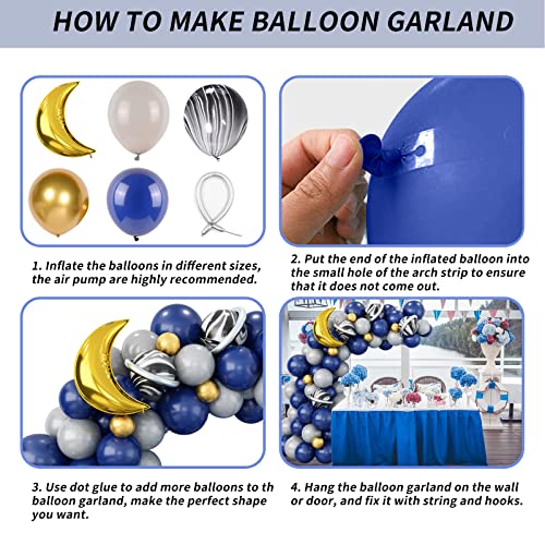 Outer Space Astronaut Balloon Garland Arch Kit Pearl Navy Blue Onyx Black Gray Gold Latex Balloons With Moon Foil Balloon Galaxy Starry Night To The Moon Diy Birthday Party Decoration Baby Shower #TOP4