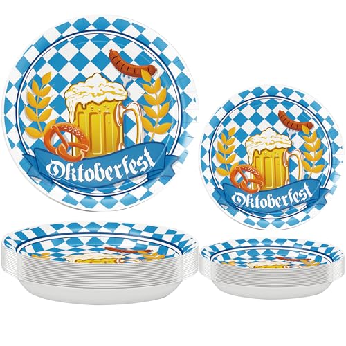 Oktoberfest Plates Blue White Checkered Beer...