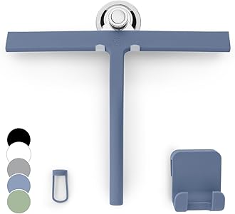 Shower Squeegee for Glass Doors, Silicone Window Squeegee, Bathroom and Glass Cleaning - Blue - 11 Inch