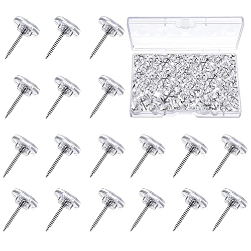 200 Piezas Chinchetas Transparentes, Chinchetas de Cabeza Plana de 16 mm con Caja de Almacenamiento para Tableros de Corcho, Tableros de Pines, Mapas