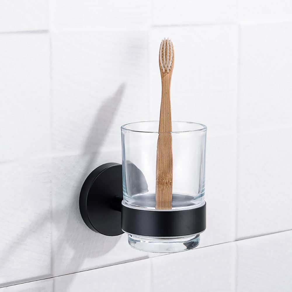 Portaspazzolino da Denti Portaspazzolino da Denti a Parete con Bicchiere in Vetro, for Bagno e lavabo, Viti di Fissaggio nascoste