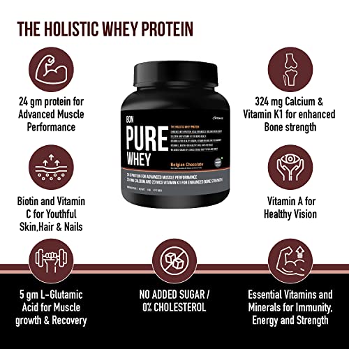 Image of 1 Kg, 28 Servings Belgian Chocolate|The HOLISTIC WHEY PROTEIN | Muscle Building, Bone Strength, Immunity, Healthy Skin, Hair and Nails (Pack of 1)