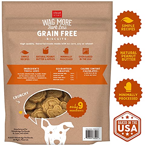 Cloud Star Wag More Bark Less Oven Baked Biscuits, Grain Free Crunchy Dog Treats, Peanut Butter & Apples - 2.5 Lb. #TOP2