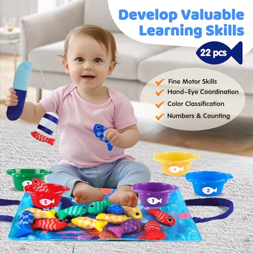 Martiount Montessori Toys for 1 Year Old, 1 2 Year Old Boy Toys Girls Toys Gifts, Baby Toys 6 to12-18 Months, Cloth Fishing Game with Baby Stacking Cups - Image 3