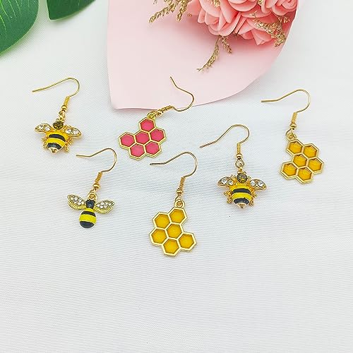 Bee Earrings for Women Honeycomb Earrings Asymmetrical Bee Dangle Earrings Bee Jewelry Gifts4