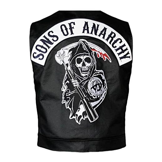 New Mens SOA Son of Anarchy Biker Club Leather Vest (XXXL, Black)