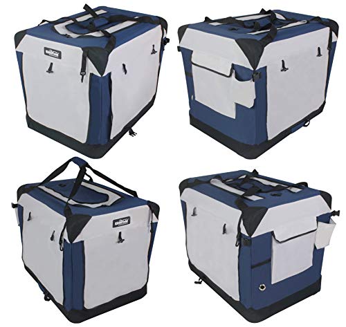 Elitefield 3-Door Folding Soft Dog Crate, Indoor & Outdoor Pet Home, Multiple Sizes And Colors Available (30" L X 21" W X 24" H, Navy Blue+Gray) #TOP7