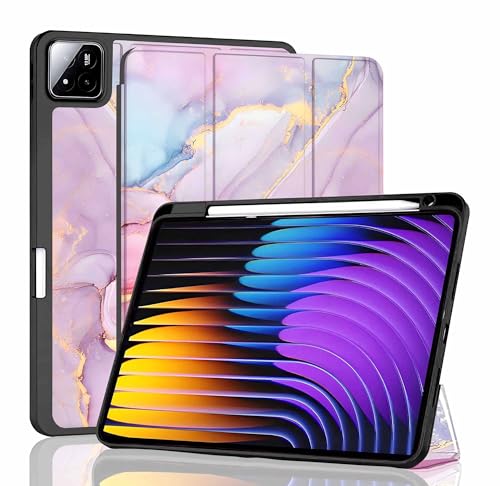 Image of ProElite Cover for Xiaomi Mi Pad 7 /7 Pro 11.2 inch Cover, Soft Flexible Flip Case Cover with Pen Holder for Xiaomi Pad 7 /7 Pro 11.2 inch, Support Auto Sleep Wake, [Recoil Series] - Marble Pink