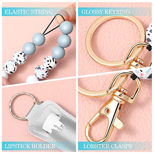 Weewooday Wristlet Bracelet Keychain With Wallet Silicone Beaded Keychain Leather Keychain Lipstick Holder Sleeves (Gray) #TOP23