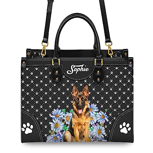 Personalized German Shepherd Dog Handbags, Custom Name Dog Leather Bags, Purses, Shoulder Bag, Gift For Dog Mom Dog Lover4