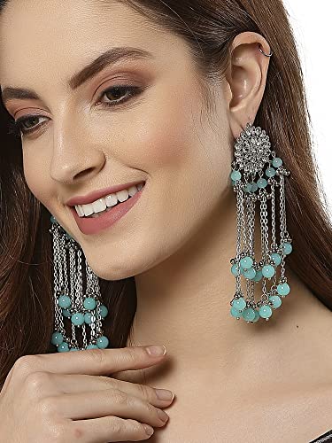 Image of Karatcart Kundan Tassel Earrings for Women (Pink and Green Beads)