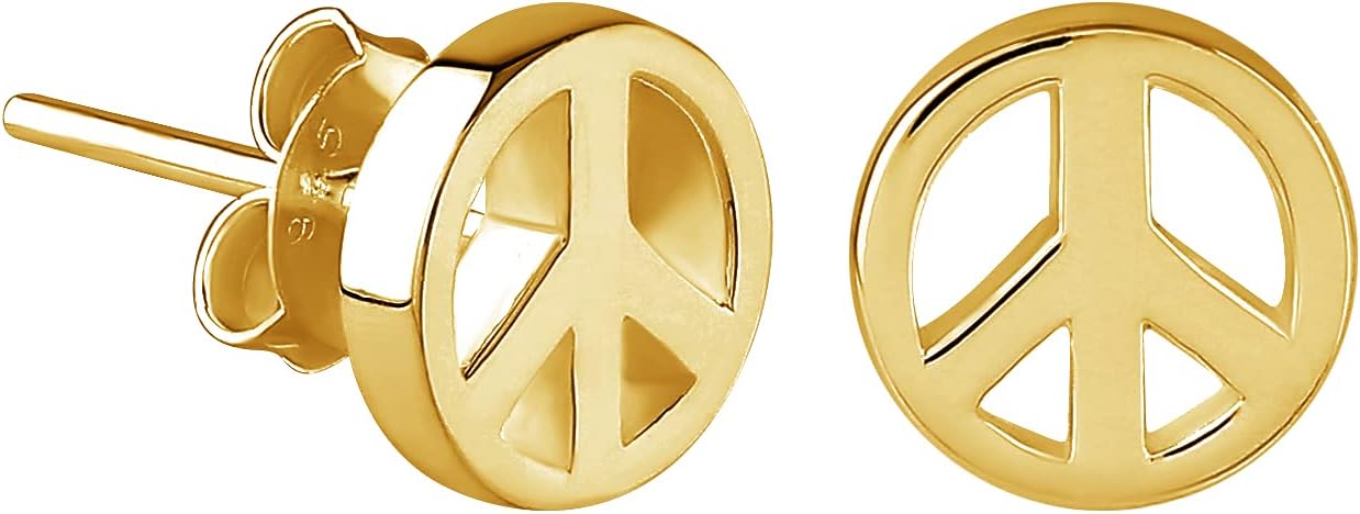 PVD Yellow Gold Plated Sterling Silver XS Tiny Peace Stud Earrings