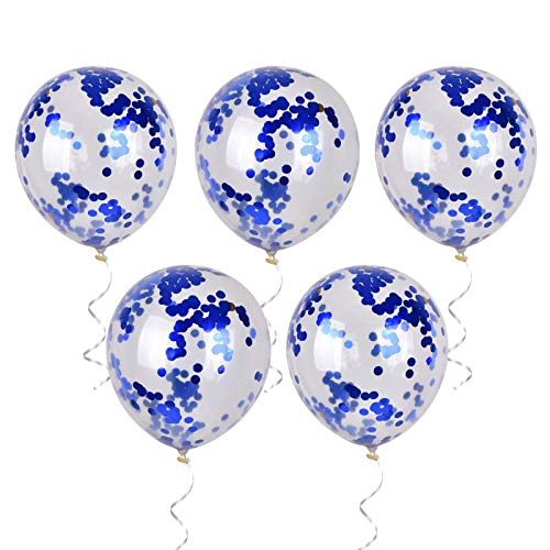 Image of Blue Confetti Balloons 12 inch, 50 Pcs Clear Balloons with Blue Confetti Glitter for Birthday Wedding Baby Shower Christmas Party Decoration