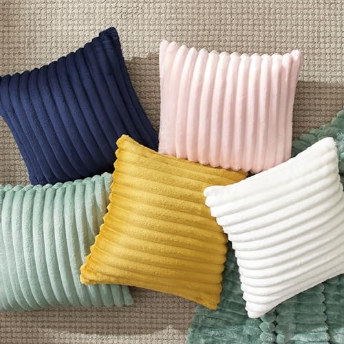 Bedsure US000027W0S Throw Pillow Covers 18X18 Inch - Pack Of 2 White Luxury Soft Cozy Fluffy, Striped Pillow Covers, Home Decor For Sofa Couch Bed thumb #4