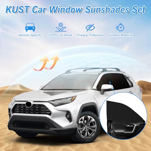 Image of KUST Windshield Sun Shade Umbrella for Toyota RAV4 2019 2020 2021 2022 2023 2024 2025 Rear Window Shades 100% UV Protection and Blackout Privacy 5PCS Car Window Covers Accessories
