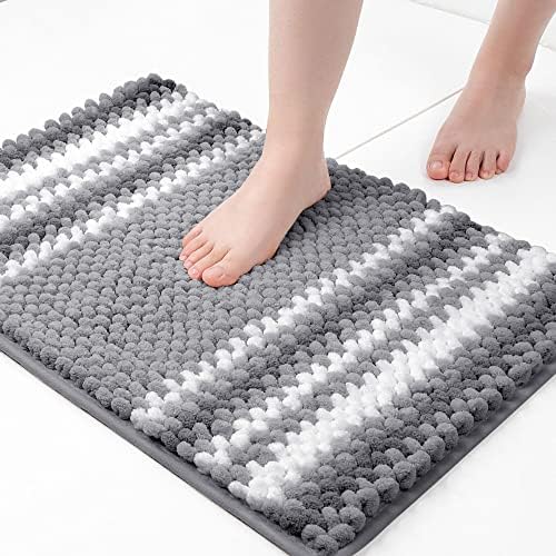 PiccoCasa Extra Soft Chenille Bath Mat 43 x 61cm, Dark Gray and White Bathroom Mat - Absorbent Bath Mats Rugs for Bathroom and Floor, Machine Washable