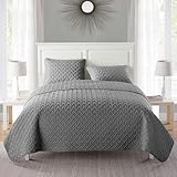 VCNY Home Grey Quilt for Queen Bed – 3-Piece Bedspread Coverlet and Shams, Soft Bedding Comforter Alternative for All Seasons (Nina, Full/Queen)