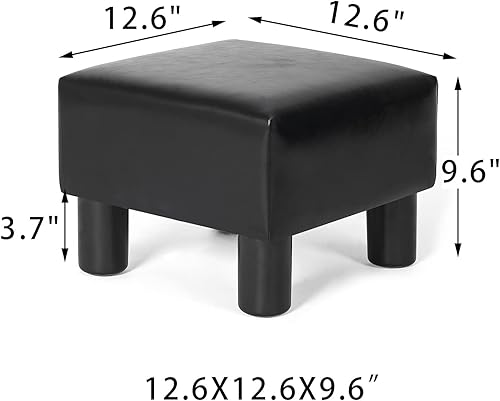 Miniatura 3 de Adeco Reposapiés otomano cuadrado negro pequeño de 13 pulgadas, de piel sintética, moderno, suave, acolchado, taburete pequeño para sala de estar,