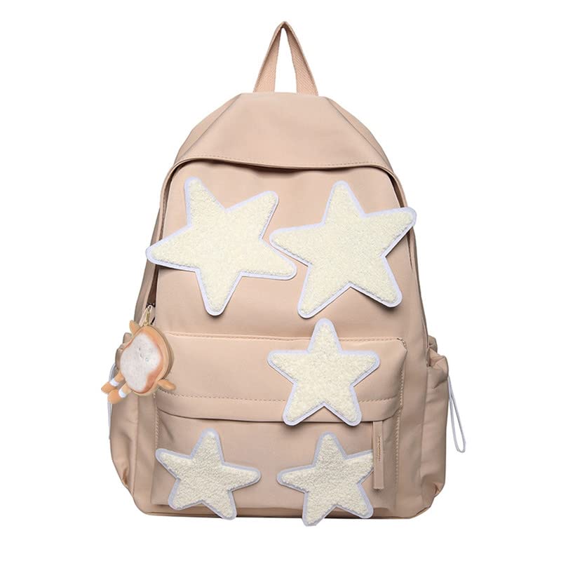 jupkem Y2K Goth Backpack With Cute Accessories Star Nylon Aesthetic Coquette Bookbag Vintage Fashion Casual Bags. (Khaki1, one size)