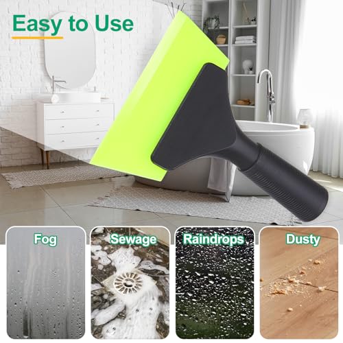 Image of uxcell 2Pcs 5 Inch Shower Squeegee for Glass Doors, All-Purpose Bath Squeegee with Handle for Bathroom Window Mirror Car Glass, Green