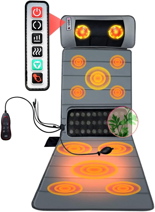 Ovovo Electric Massage Chair with 10 Powerful Motors Cushion 9 Speed Full Body Massage Mat Heating Vibrating Massage Pad with Airbag Traction Waist Massage Mattress Muscle Relax