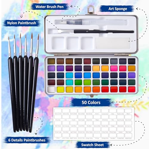 Image of Professional Watercolor Paint Set - 50 Colors Metal Case Kit