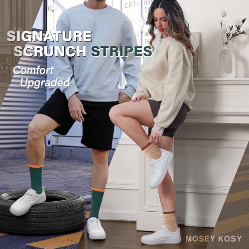 Image of Slouch Cotton Socks, Scrunch Thin Fashion Colorful Soft Breathable Crew Calf for Women and Men, 4 Pairs