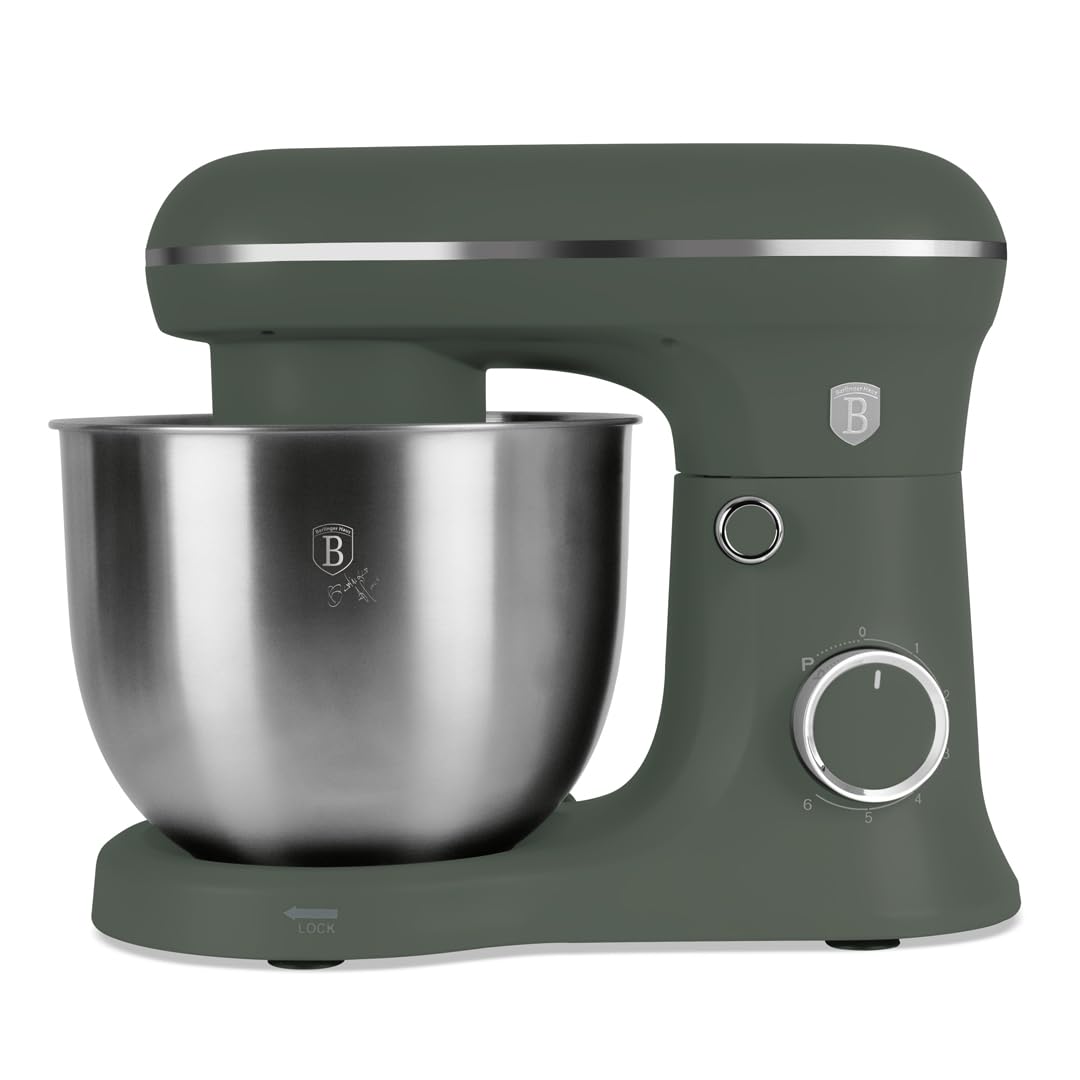 Berlinger Haus Küchenmaschine 1500 W Matte Green Collection 5 l Rührschüssel Edelstahl 18/10 6 Geschwindigkeiten Pulsfunktion LED Kontrolle leise modernes Design