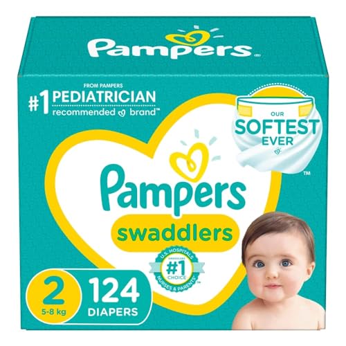 Image of Diapers Size 2, 124 Count - Pampers Swaddlers Disposable Baby Diapers, Giant Pack (Packaging May Vary)