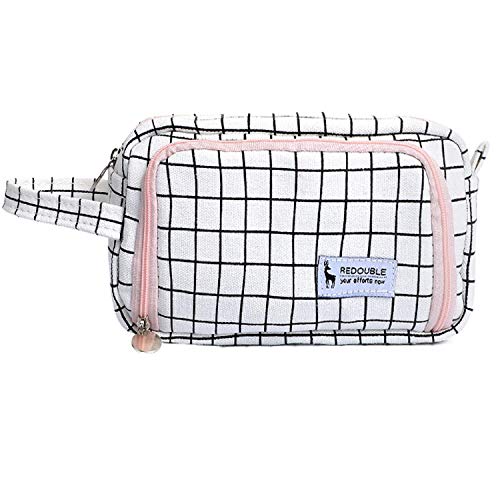 Preisvergleich Produktbild Federmäppchen, große Kapazität, Federmäppchen, Make-up-Tasche, Aufbewahrungstasche mit Griff für Schule, Zubehör und Büro für Frauen und Mädchen Plaid Black