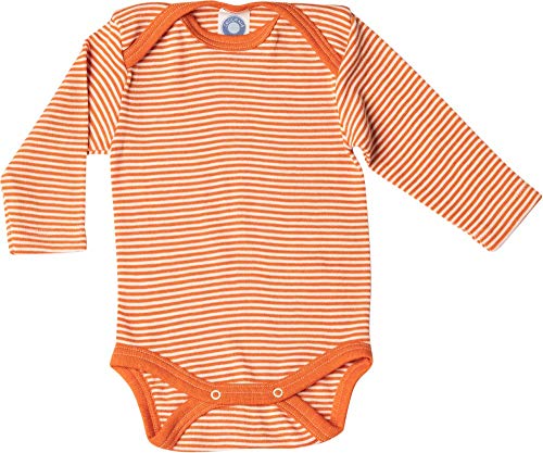 Cosilana, Baby Body Langarm, 70% Wolle, 30% Seide (Orange/Natur, 50-56)