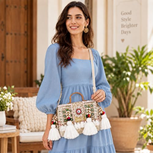 Image of MOMISY Handicraft Handmade Cotton Ethnic Rajasthani Embroidered Banjara Bags for Women Sling Clutch with Handle Purses for Ladies Girls