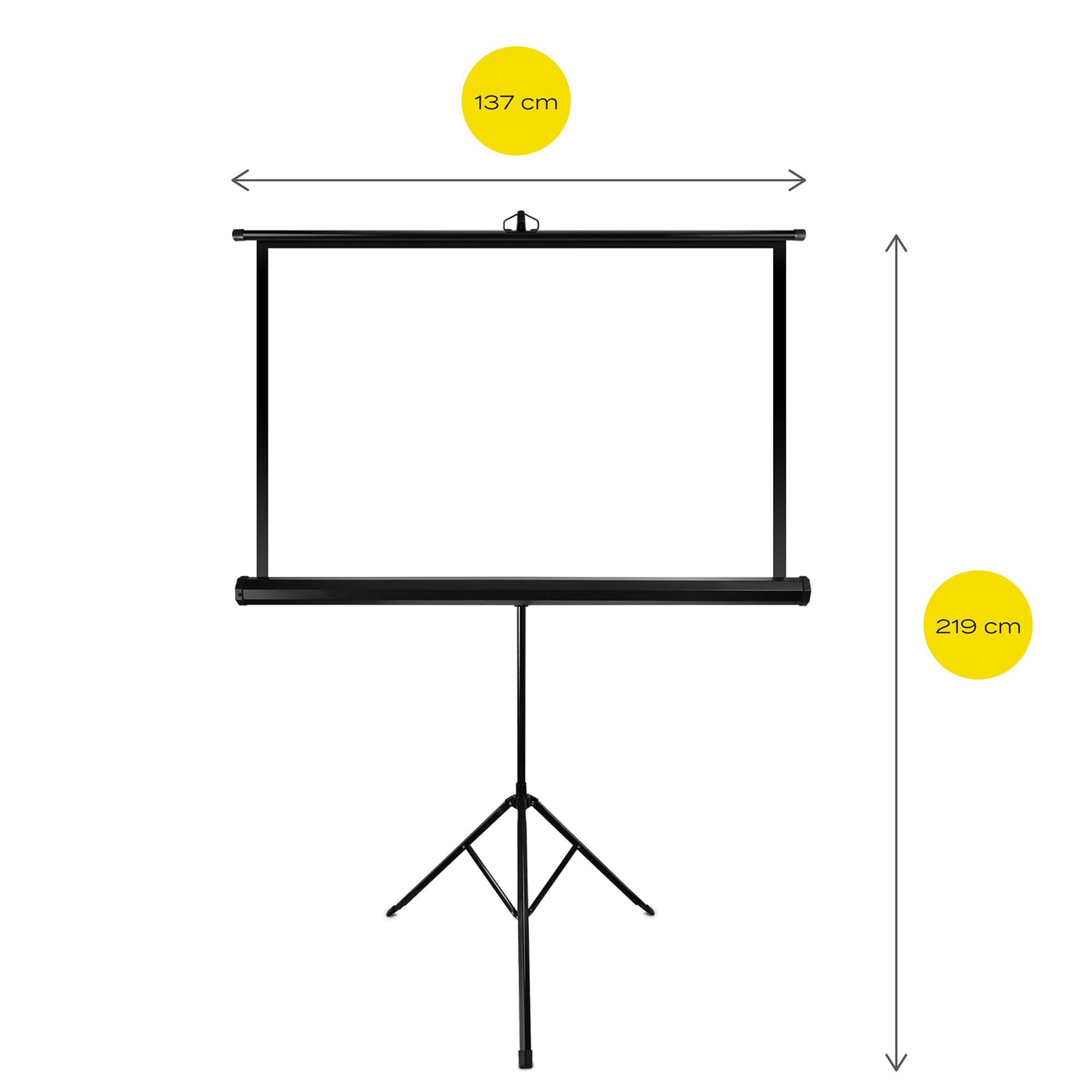 OVERMAX Tripod screen 60” Ekran projekcyjny na statywie 60 cali 116×87 cm trójnożny, regulacja wysokości statywu oraz ekranu, automatyczne sprężynowe zwijanie ekranu, białe, matowe płótno