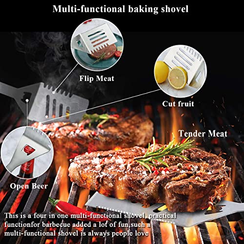 Foto von Kyraton Grill Zubehör Kit 4-teilig, Grill Zubehör Werkzeug Set, Edelstahl mit Bakelit Griff, Hitzebeständig und Keine Schmelze, Ideal für Outdoor BBQ, Teppanyaki, Camping