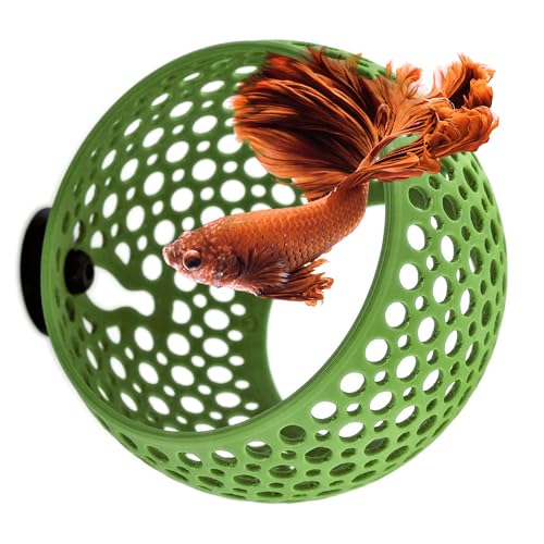 byMazy The Original Cave Lounge - Betta Fish Tank Accessories, Swim-Through Hideout Ornament for Small Fish and Shrimp, Aquarium Decoration with Plant Holder - Authentic Design (Yellow Green, Large)