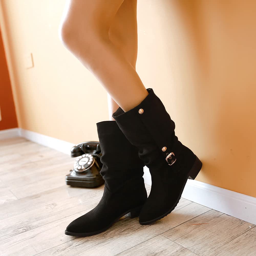 Stivali da donna Slouch con tacco piatto e punta alla moda