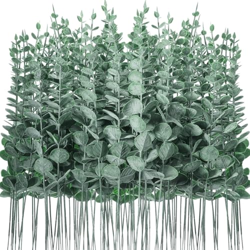 LWAIX Eucaliptos Artificiales Hojas de Eucalipto Artificial Tallos 30pcs para Decoración de Hogar Oficina Bodas (Paquete C)