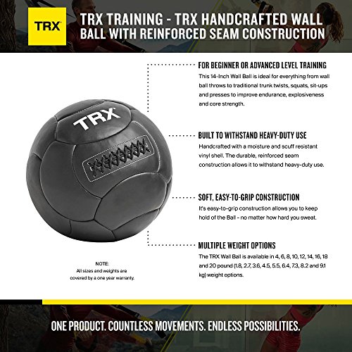 TRX Training Wall Ball, Nonslip Weighted Ball for Exercise, Wall Throw Ball, Strength-Training Equipment for Full-Body Workouts, 14-Inch Diameter, 20 Pounds