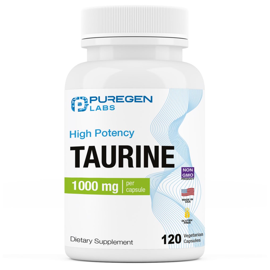 Puregen Labs Taurine 1000mg [High Potency] 120 Veg Capsules | No Harmful Additives | Non-GMO, NO Gluten and Dairy - 120 Servings | Made in USA